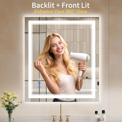 28X32 LED Bathroom Mirror with Lights, Backlit + Front Lit, Led Vanity Mirror - Image 2