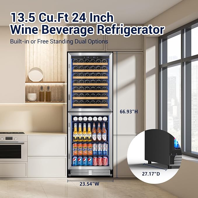 Tylza 24'' Wine and Beverage Refrigerator, Dual Zone Wine Fridge - Image 8