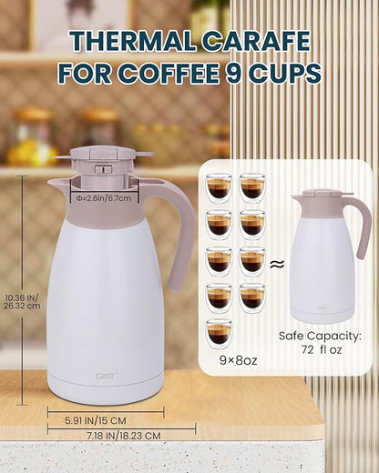 GiNT 2.2L / 74Oz Thermal Coffee Carafe, Insulated Stainless Steel Coffee Carafes - Image 4