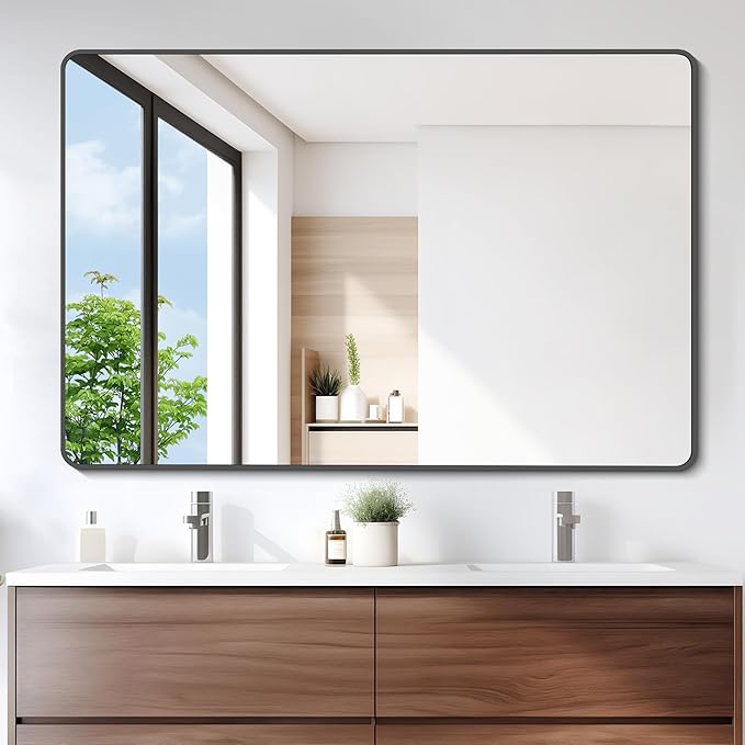 36" x 55"Bathroom Mirror, Matte Black Wall Mirror - Image 3