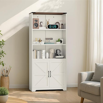 VINGLI Bookcase with Doors and Adjustable Shelves, Steel 70" Tall Bookshelf - Image 2