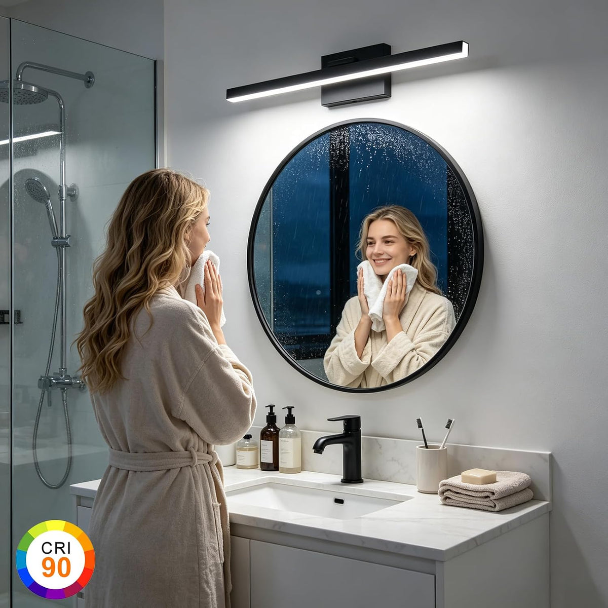 izorro modern bathroom vanity light 24 inch, rotatable shown in use