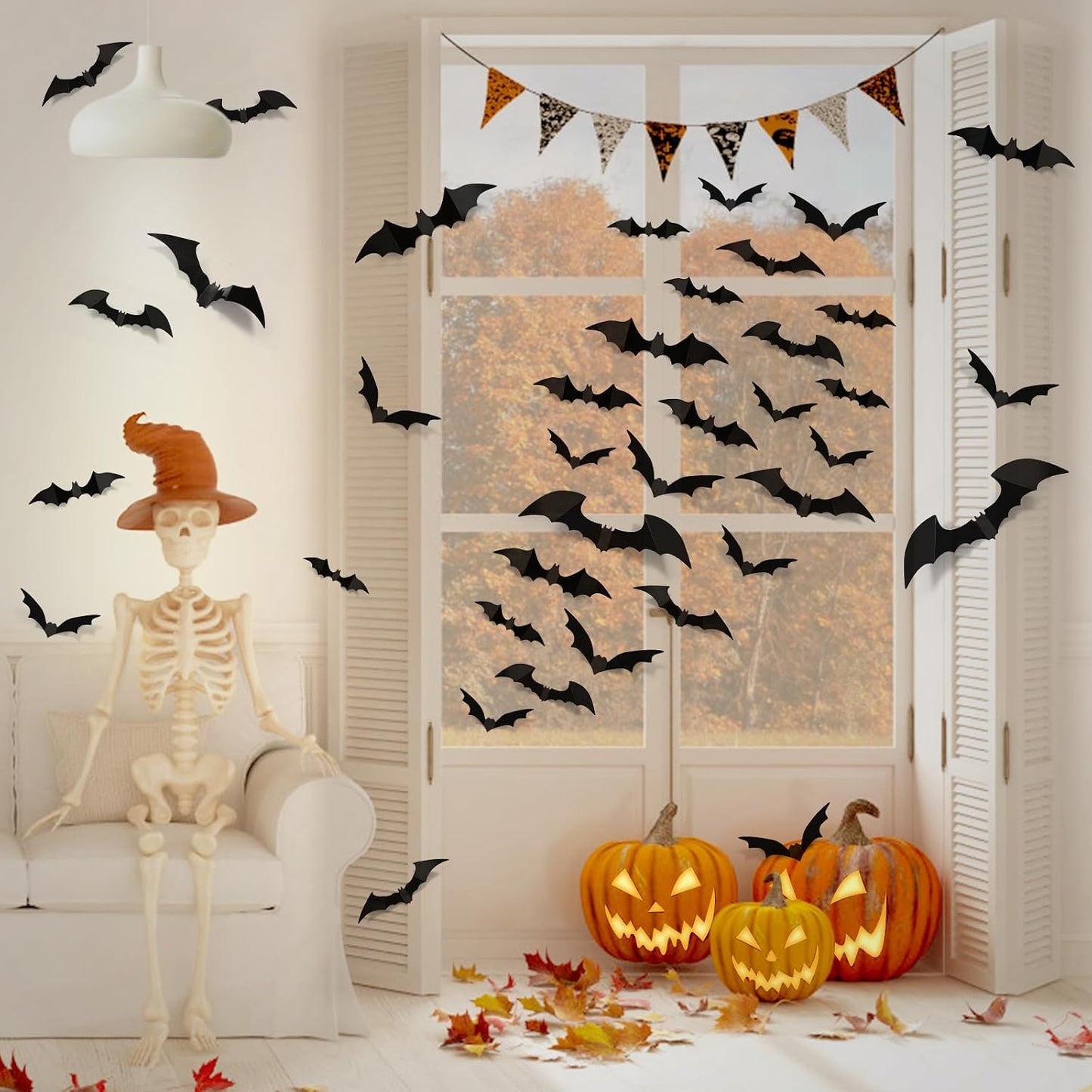 LUDILO 100Pcs Bats Halloween Decorations: Halloween Bats Wall Décor Sticker | PVC 3D Bats Wall Stickers, Scary Halloween Party Decorations Indoor Outdoor, DIY Home/Window/Door/Décor, Fall Décor