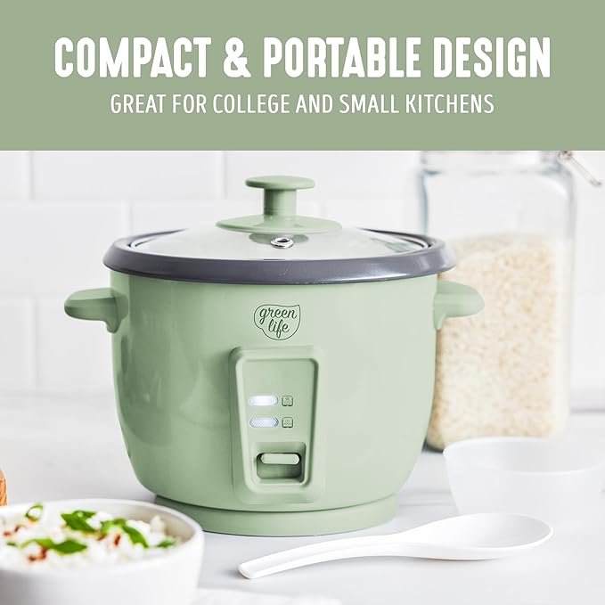 GreenLife Rice Cooker with Removable PFAS-Free Ceramic Nonstick Pot, 3-Cups - Image 7