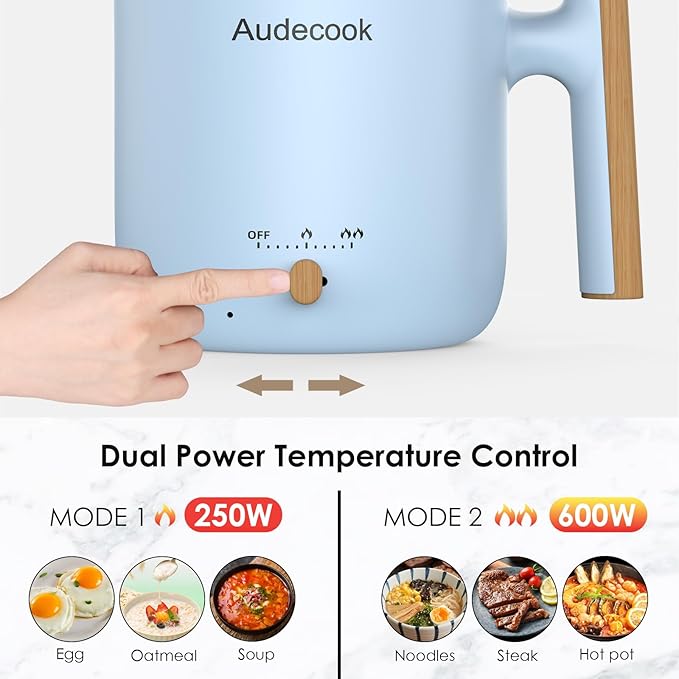 Audecook Hot Pot Electric with Steamer, 1.8L Portable Mini Travel Cooker - Image 3