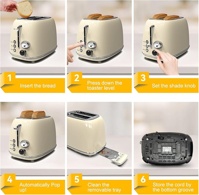 Toaster 2 slice, KitchMix Retro Stainless Steel Toaster - Image 5