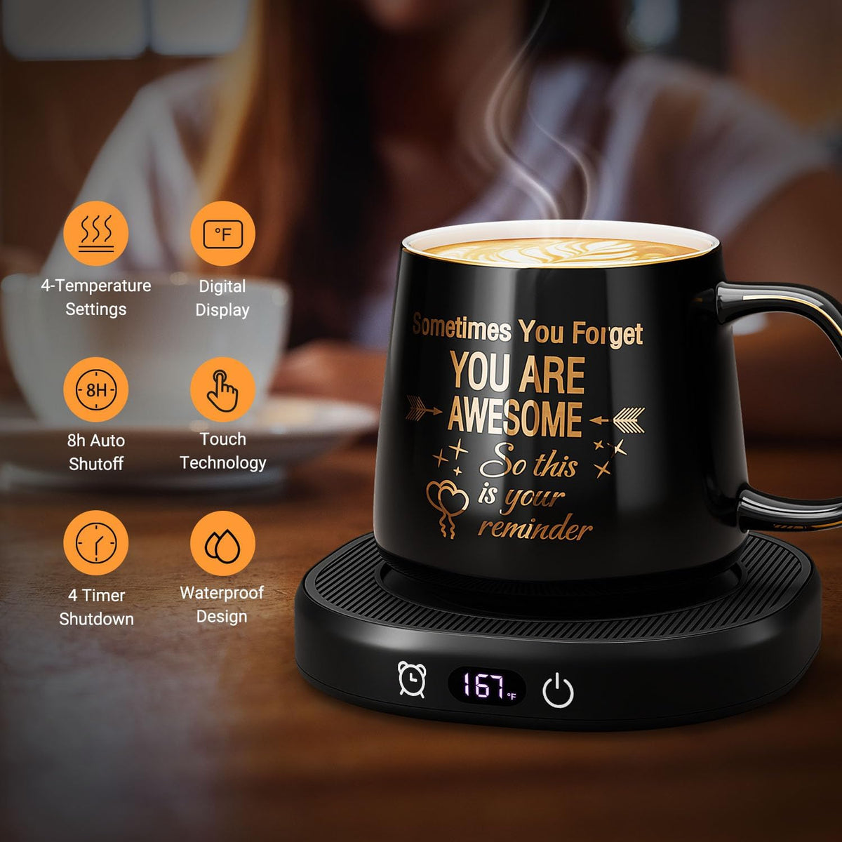 Coffee Mug Warmer & You are Awesome Mug Set, Electric Cup Warmer for Desk
