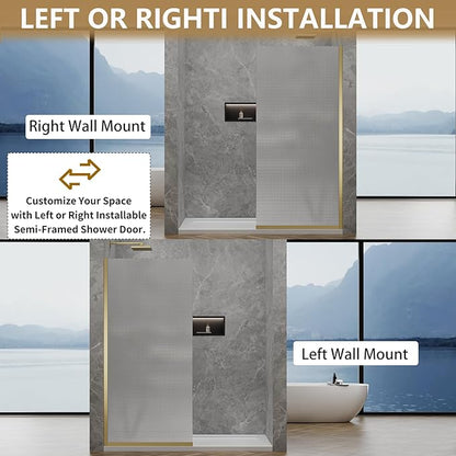 36"x76" Fixed Glass Shower Door, Square Pattern Textured Privacy 5/16" Thick - Image 7