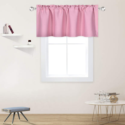 DECOVSUN Baby Pink Valance for Windows 42x18 Inch Solid Thermal Insulated Blackout Rod Pocket Kitchen Short Curtain Toppers Valance for Bathroom Living Room 1 Panel