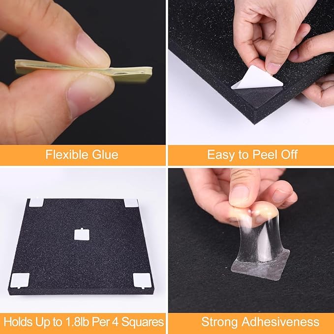 Sonicism Pyramid Sound Proof Foam Panels Double Sided Tape Squares 60 Pack - Image 4