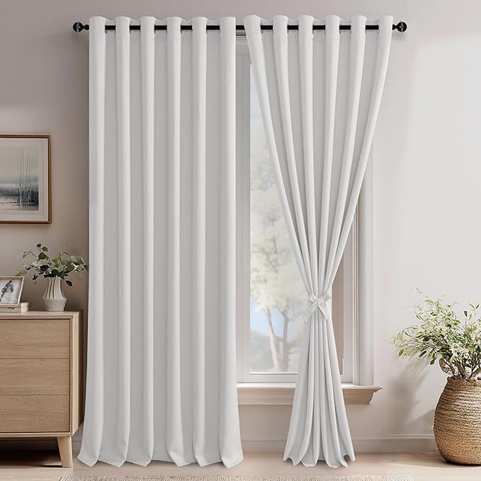 JIUZHEN Greyish White Blackout Curtains by JIUZHEN