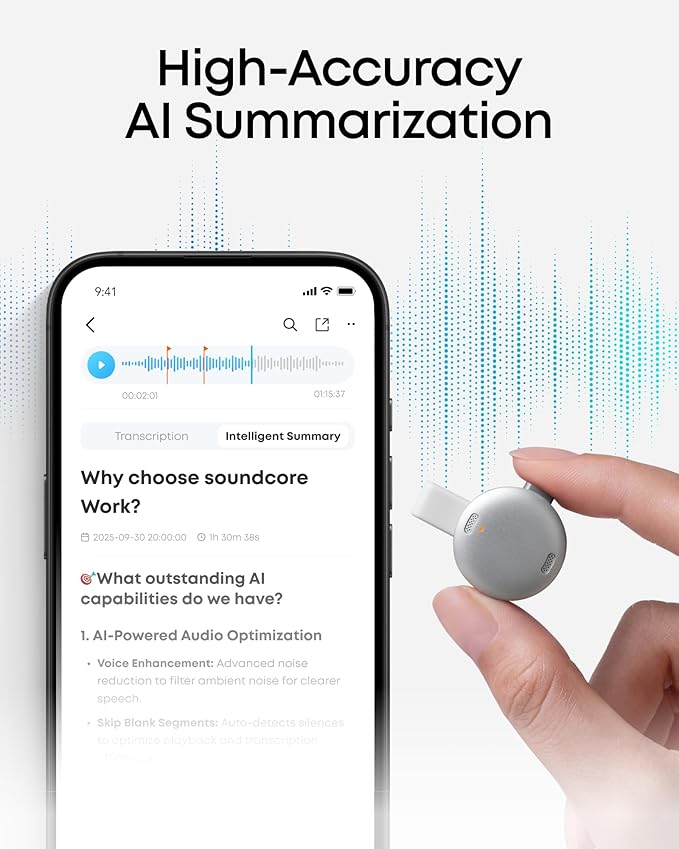 soundcore Work by Anker, Portable AI Voice Recorder, AI Note Taker, AI - Image 3