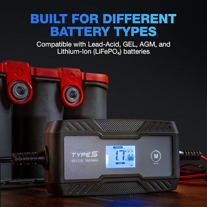 Type S 10A Smart Battery Charger & Maintainer, 6V & 12V Fully Automatic Trickle - Image 3