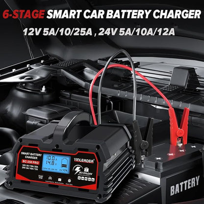 Battery Charger 25A, 12V/24V Lead Acid Smart Battery Charger, 12V LiFePO4 Car - Image 3