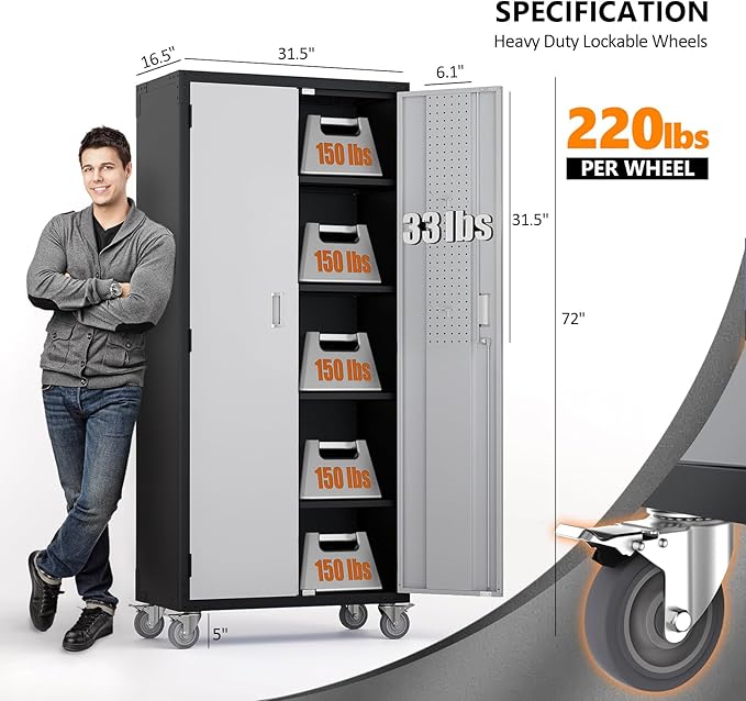 VINGLI 72'' Tall Garage Storage Cabinet, Metal Storage Cabinet - Image 3