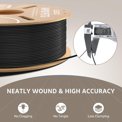 elegoo rapid petg 3d filament bundle 1.75mm black/white/beige/brown showing dimensions