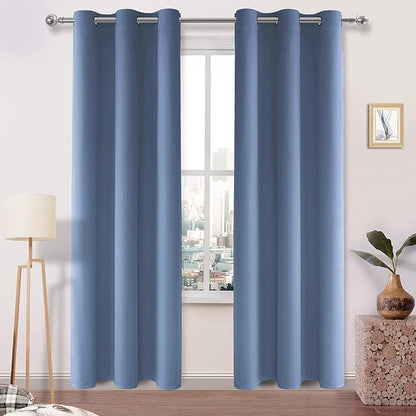 DWCN Dusty Blue Curtains 84 Inches Long, Thermal Blackout Bedroom Drapes by DWCN