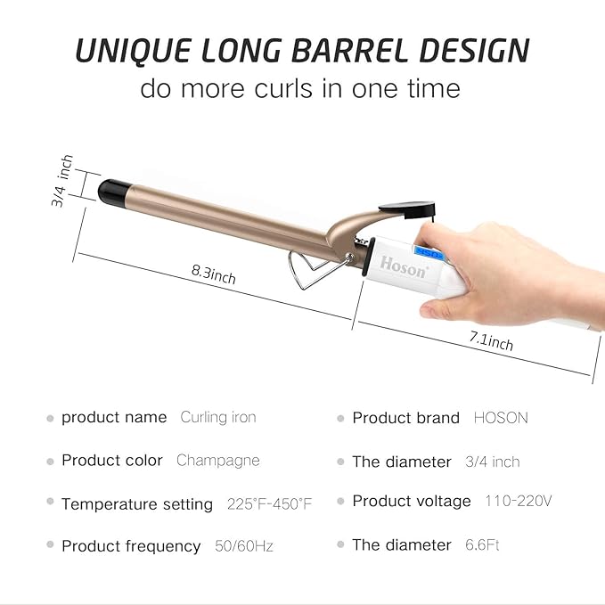 3/4 Inch Curling Iron Professional, Ceramic Tourmaline Curl Wand Barrel - Image 6