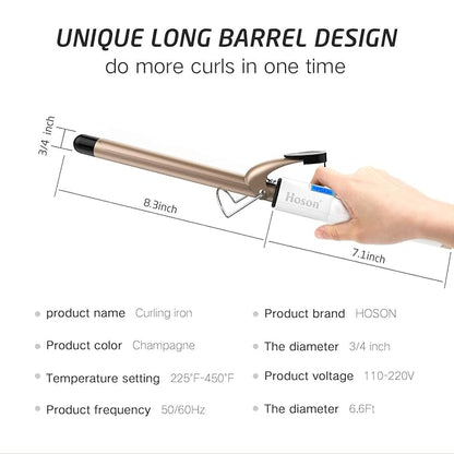 3/4 Inch Curling Iron Professional, Ceramic Tourmaline Curl Wand Barrel - Image 6