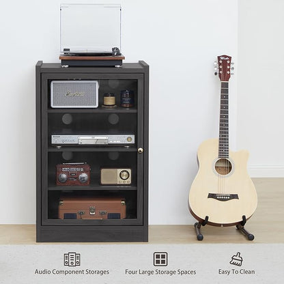 LEVNARY Media Cabinet with Door, AV Media Storage Shelf with Cable Management - Image 7