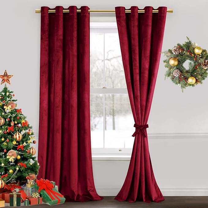 JIUZHEN Red Velvet Curtains 96 inches by JIUZHEN