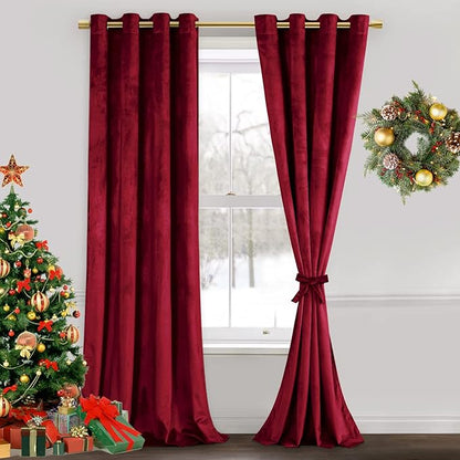 JIUZHEN Red Velvet Curtains 84 inches by JIUZHEN