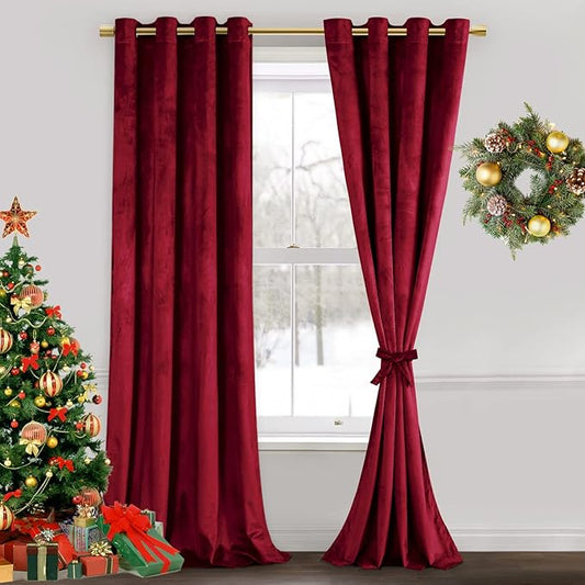 JIUZHEN Red Velvet Curtains 84 inches by JIUZHEN