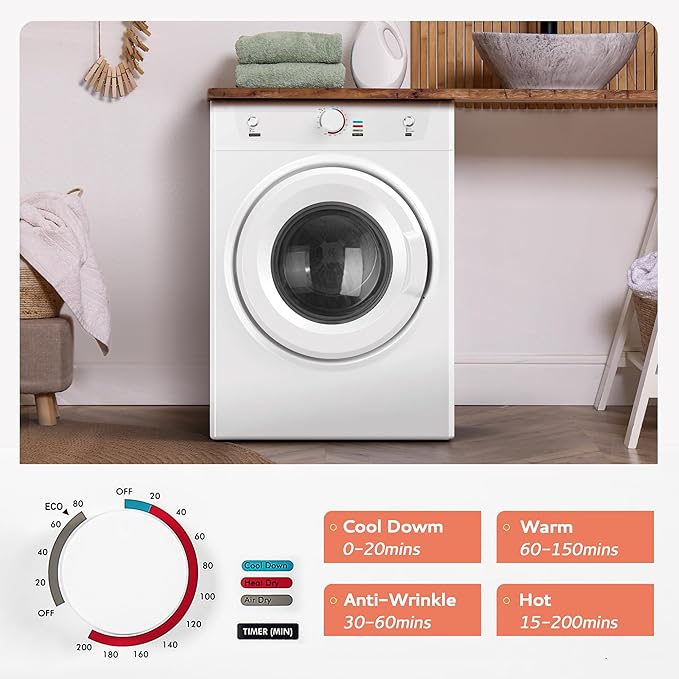 Euhomy Dryer, 3.5 Cu. Ft. 1500W Clothes Dryer, Stainless Steel Tumble Dryer - Image 2