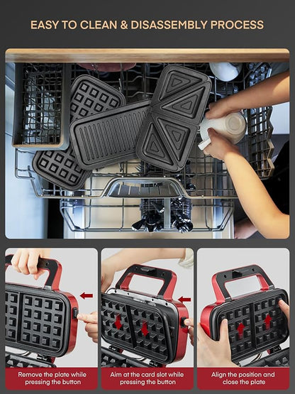 FOHERE Waffle Maker 3 in 1 Sandwich Maker 1200W Panini Press - Image 6
