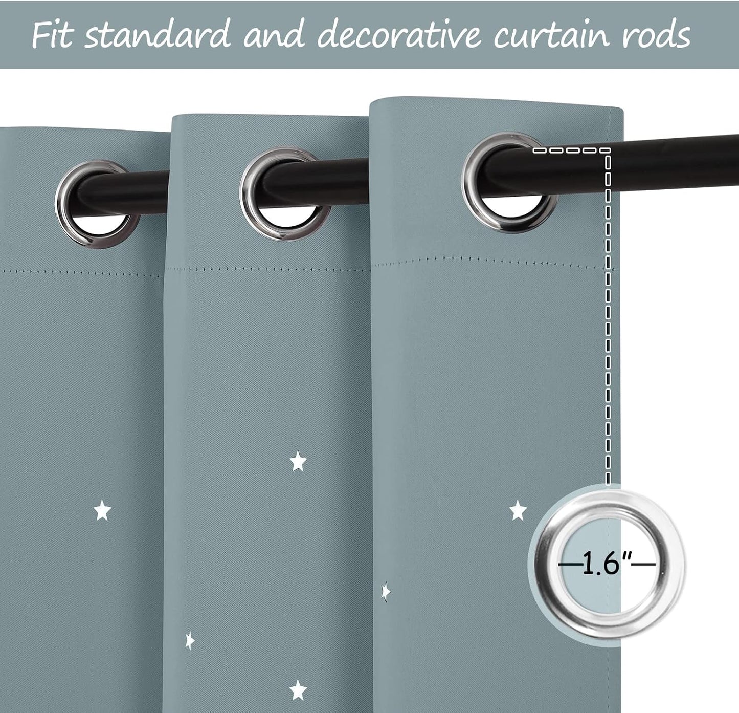 NICETOWN Nursery Blackout Curtains for Bedroom, 2 Panels, Stormy Sea, 42x63 | 63 inches Long Star Cut Out Kids Soundproof Thermal Insulated Cute Galaxy Grommet Curtains for Window