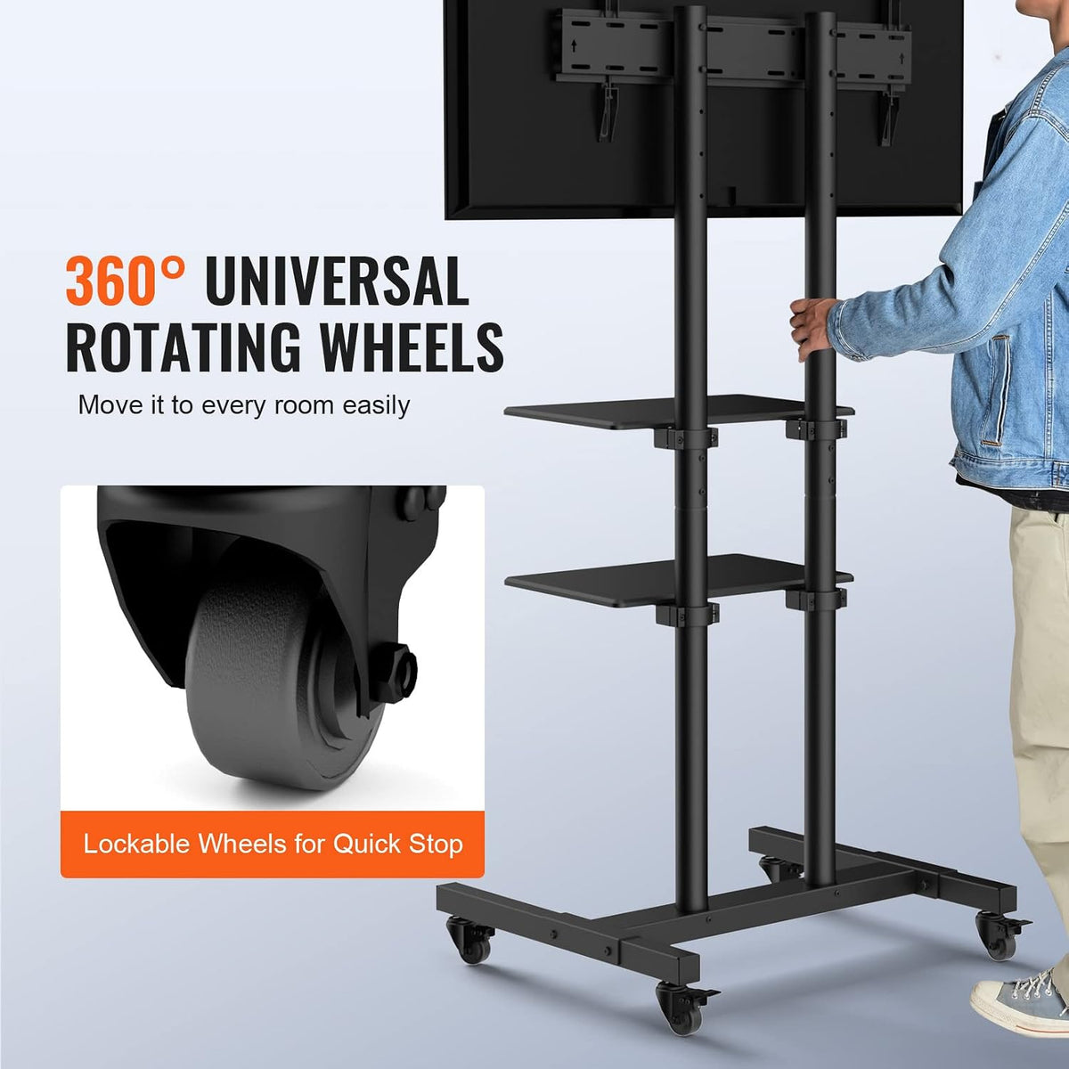 VEVOR Mobile TV Cart for 32 to 70 inch TVs, Height Adjustable Portable TV Sta...