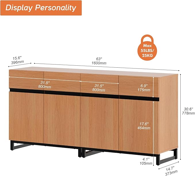 WAMPAT Modern TV Stand for TVs up to 70 inch, 2 in 1 Entertainment Center TV - Image 2