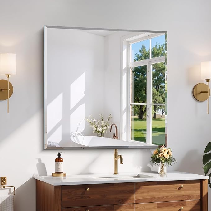 CILIBER Beveled Mirror, 36x36 inch Square Bathroom Mirrors by CILIBER