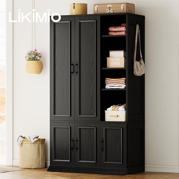 LIKIMIO Armoire Wardrobe Closet 70" H, 5 Doors Bedroom Wooden Wardrobe - Image 5
