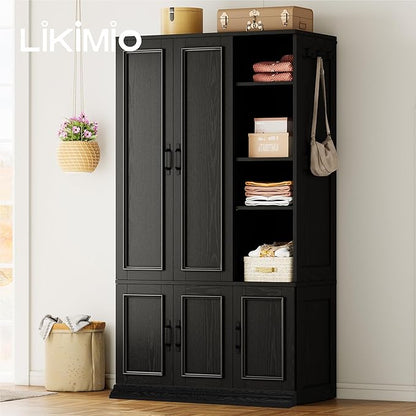 LIKIMIO Armoire Wardrobe Closet 70" H, 5 Doors Bedroom Wooden Wardrobe - Image 5