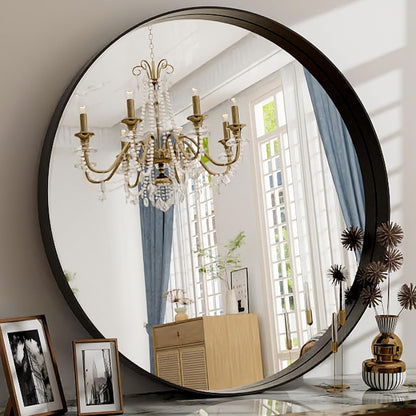 32 Inch Round Bathroom Mirror - Wall Mounted Circle Mirror with Metal Frame, Modern Home Suitable for Bathroom, Vanity, Entryway, Living Room, Wall Decor,Black