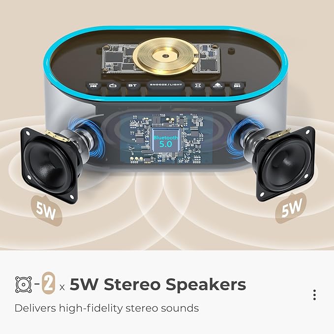 uscce Alarm Clock Bluetooth FM Radio: 10W Stereo Sound Speaker - Image 8