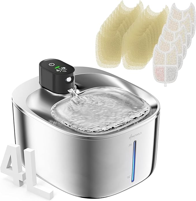 Cat Water Fountain Stainless Steel, 152oz/4L Wireless Pet Fountain Battery by APDAPETDOLA