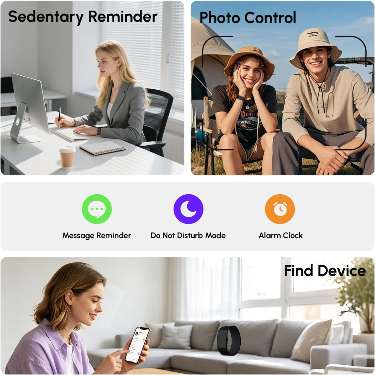 screenless fitness tracker smart band, sleep, hrv, heart, front angle view