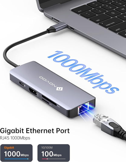 NOVOO USB C Hub 4K@60Hz HDMI Gigabit Ethernet 8-in-1 USB C Adapter Multiport - Image 6