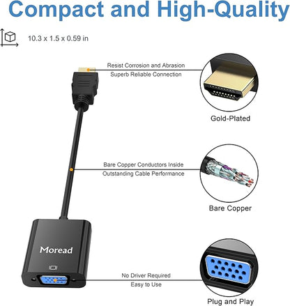 Moread HDMI to VGA, 2 Pack, Uni-Directional Gold-Plated HDMI to VGA Adapter - Image 5