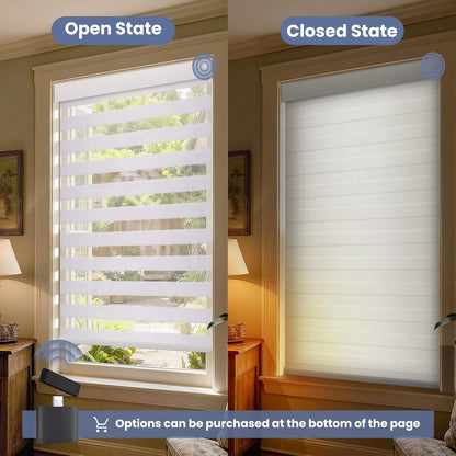 No Drill Electric Motorized Zebra Blinds, White 35" W x 72" H | No-drill quick install, 50%-75% blackout, solar panel included, Alexa & Google voice control, with Remote