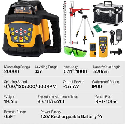 Self-Leveling Green Rotary Laser Level Kit, 2000ft Range - Image 7