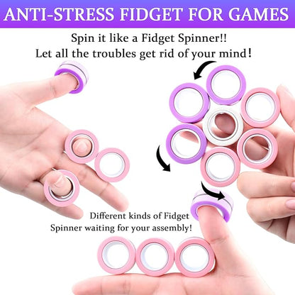 Cevioce 9 PCS Magnetic Ring Fidget Toys Set, ADHD Anxiety Magnetic Finger - Image 4