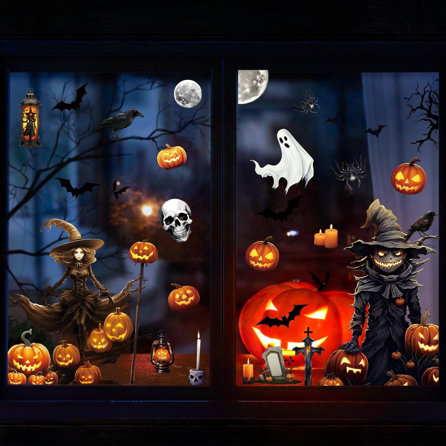SULOLI 8 Sheets Halloween Window Clings, Scary Halloween Window Stickers Removable Double Sided Halloween Black Window Decals for Glass Window Halloween Decoration