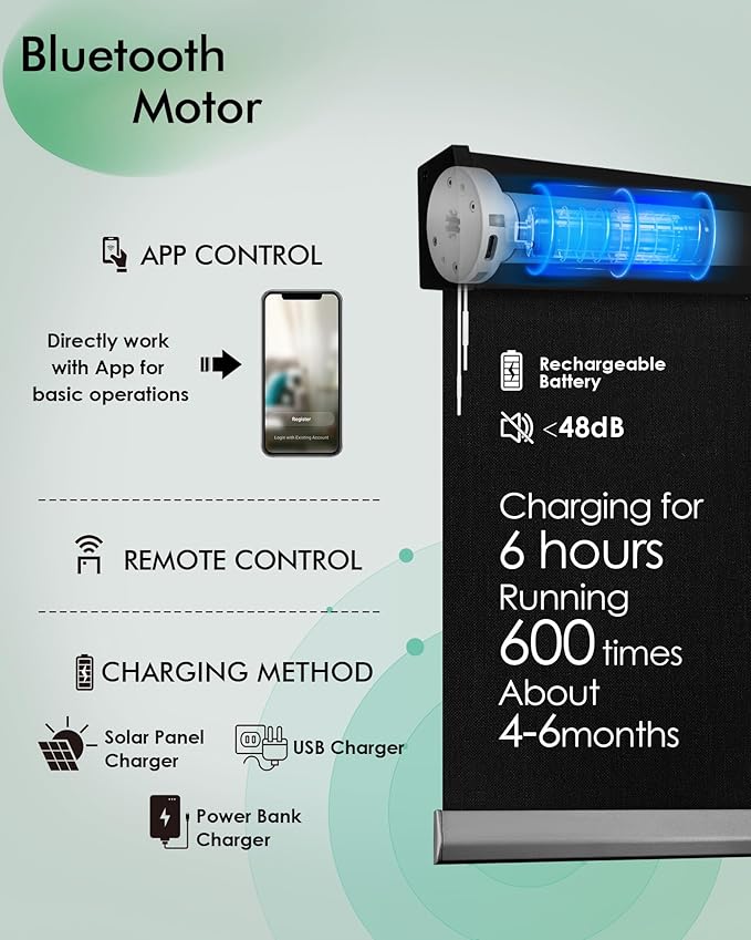 Yoolax Motorized Blinds with Remote, Automatic Roller Shades Cordless Electric - Image 3