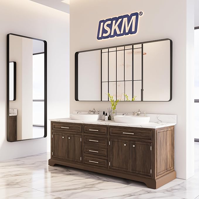 ISKM Black Bathroom Mirror for Wall 40" x 38" Matte Black Framed Vanity Mirror - Image 7