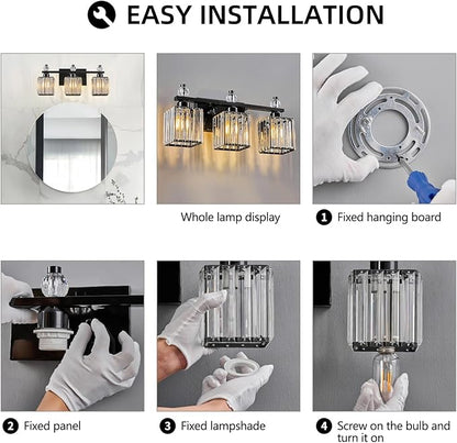 FDPBY Black Bathroom Vanity Lights Crystal Vanity Light Bathroom Lighting - Image 7