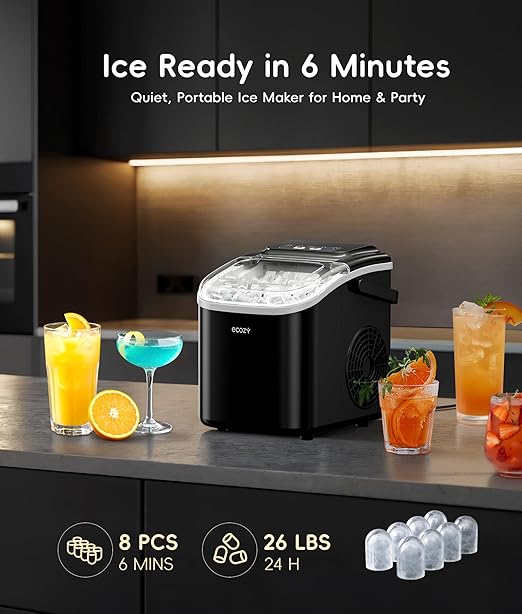 ecozy Portable Ice Makers Countertop, 8 Cubes in 6 Mins, Bullet Ice Maker - Image 3