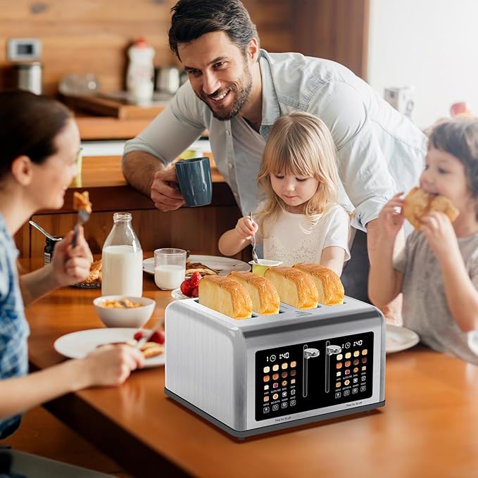 4 Slice Toaster Touch Screen, Stainless Steel Toasters Digital Timer, Dual - Image 8